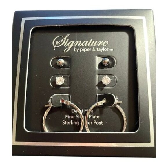 Signature 3 Pc Stud & Hoop Earring Set - Picture 2 of 4